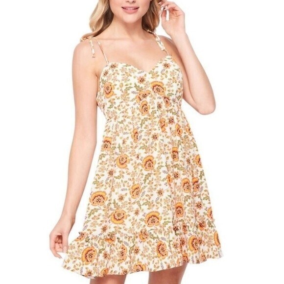 TEEZE ME Womens Ivory Tie Spaghetti Strap Short Fit + Flare Dress NWT 13/14 - Picture 1 of 11